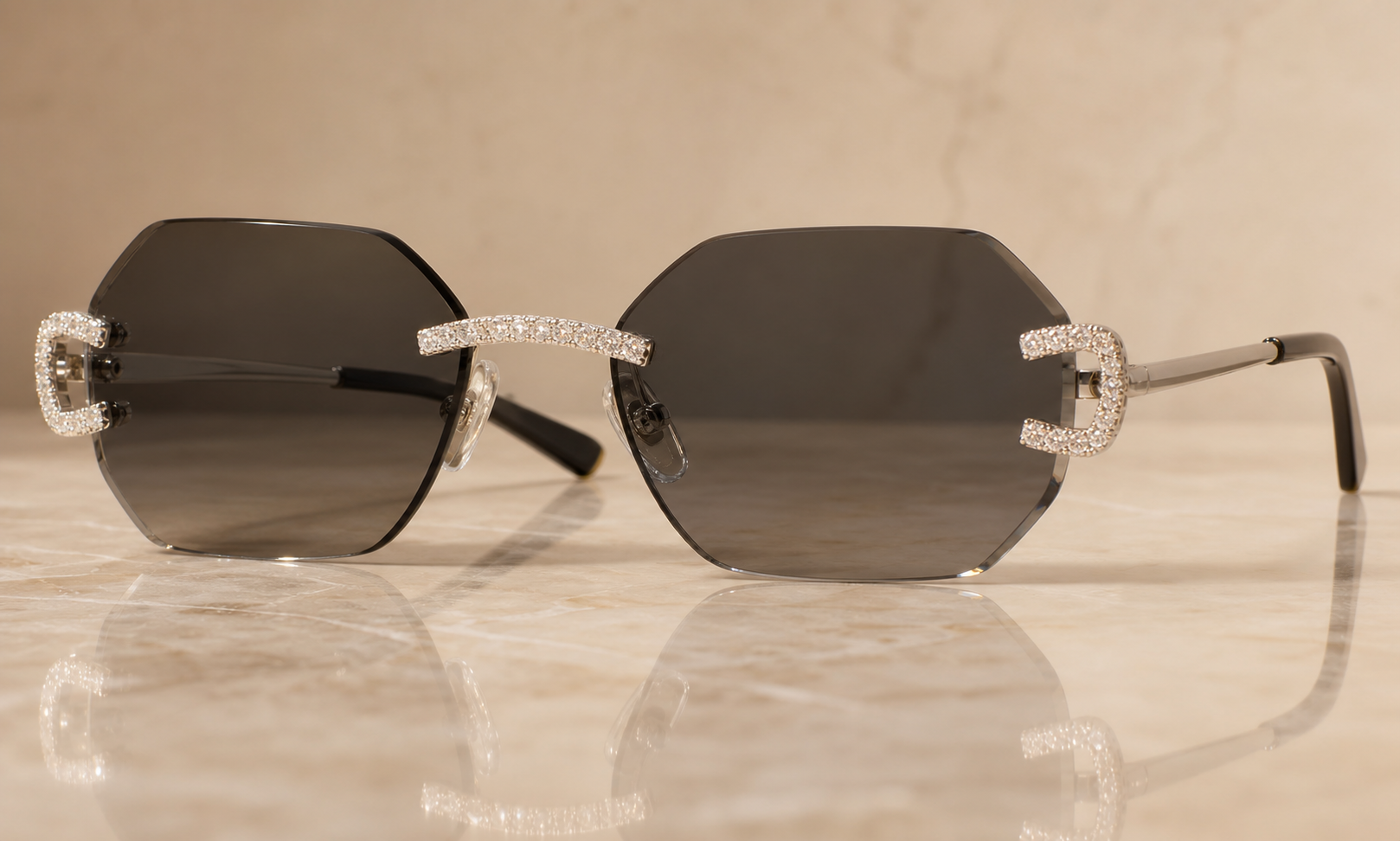Lunettes de soleil Argent 925 & Diamants Moissanite — Luxe Punk Hip-Hop