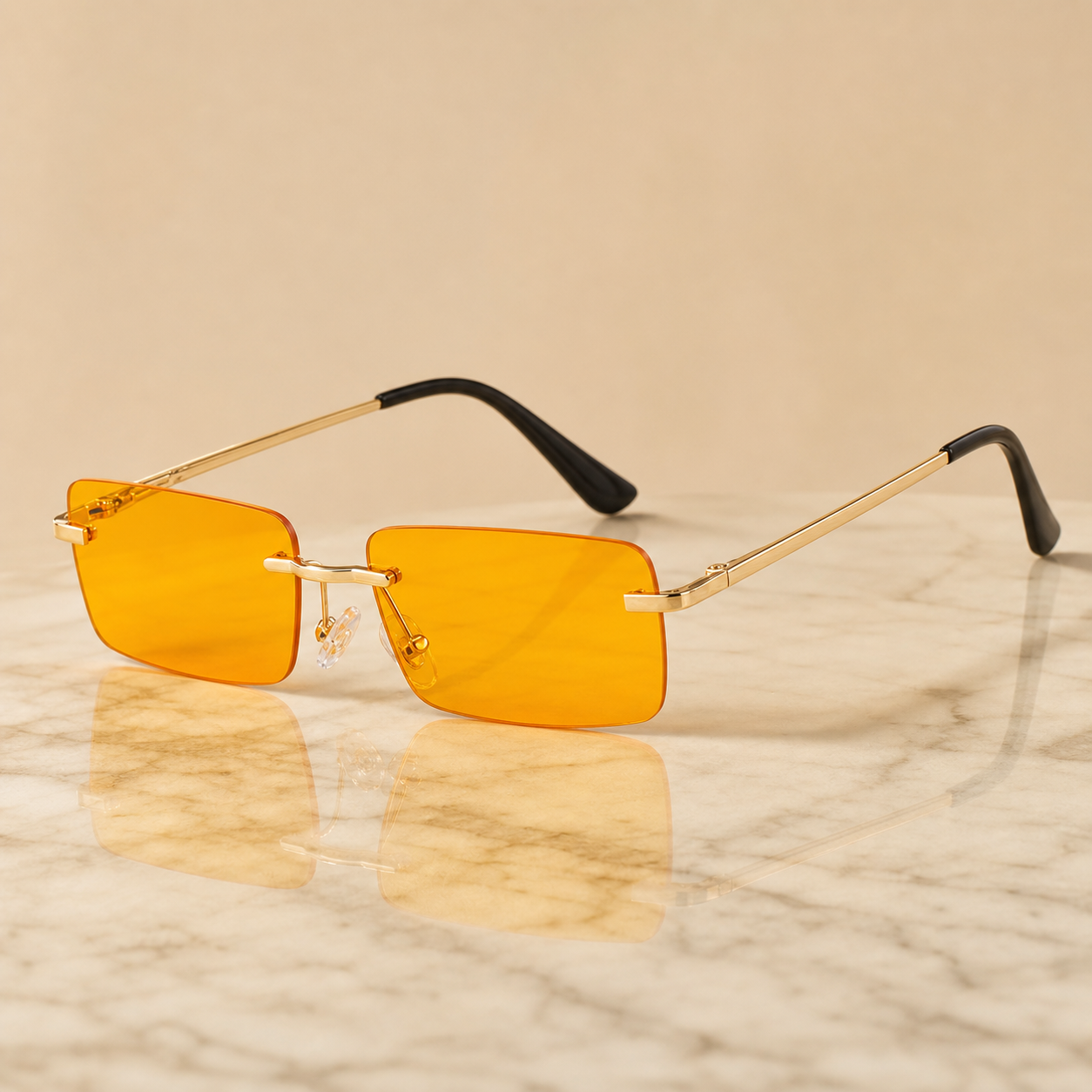 Lunettes de soleil sans bords carrées — Verres gradient luxe & monture alliage dorée