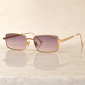 Lunettes de soleil rectangulaires luxe — Verres roses dégradés & branches dorées