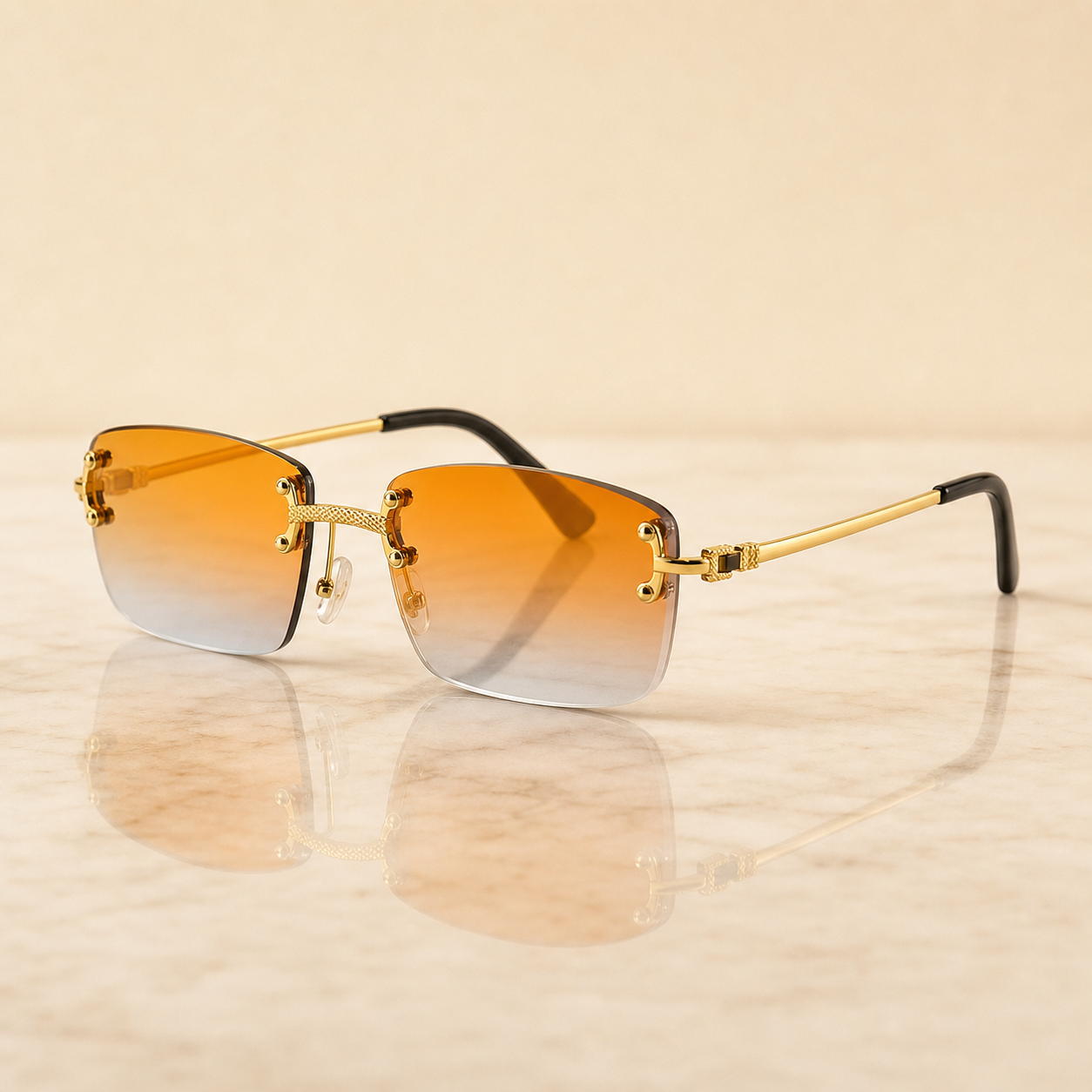 Lunettes de soleil rectangulaires sans bords — Style rétro vintage 12 coloris