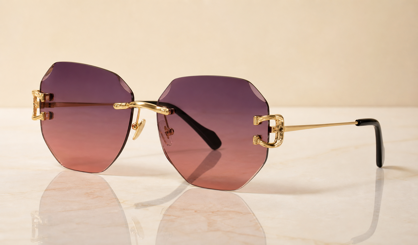 Lunettes de soleil octogonales sans bords — Bords coupés UV400 sport & voyage